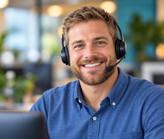 Incofile customer support specialist wearing a headset, smiling and ready to help