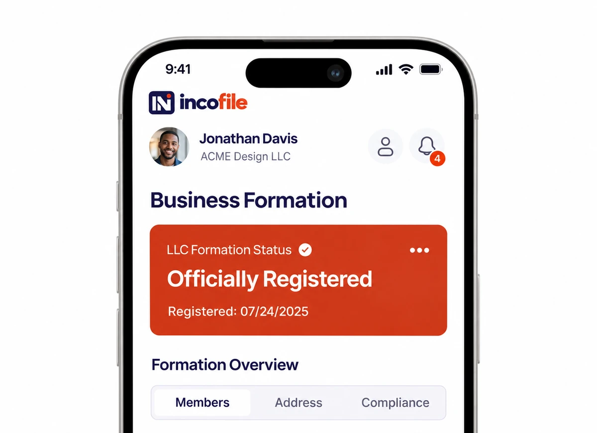 Business registration status shown in the Incofile client portal